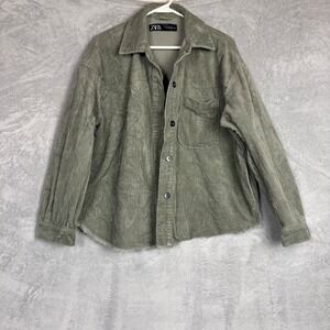Zara Corduroy Shirt Jacket Streetwear Oversized Shacket Sage Green Womens Medium